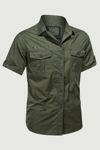 Summer New Men Military Tactical Short-sleeved Shirt Cotton Casual Loose Top Men Lapel Solid Single-breasted Shirt