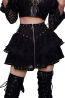 Dark Lace Patchwork Mall Gothic Pleated Skirts Grunge Aesthetic Punk Bandage Zip Up Mini Skirt Women Streetwear Alt Clothes