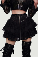 Dark Lace Patchwork Mall Gothic Pleated Skirts Grunge Aesthetic Punk Bandage Zip Up Mini Skirt Women Streetwear Alt Clothes