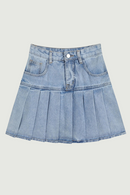 Women Punk Denim Mini Pleated Skirt Ladies Summer Vintage High Waist Ruffles Jean Skirts