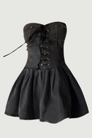 Women's Mini Dress Lace Up Party Club Denim Strapless Dresses Sexy Elegant Vintage A-line Dress for Women Ladies Sundress