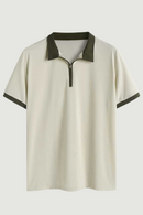 Polo Shirt for Men Spliced Streetwear Short Sleeves Tees Quarter Zipper Spring Summer Unisex T-shirts