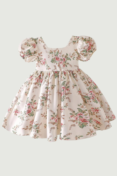 Baby Girls Summer Dress Kids Floral Printed Princess Ball Gowns Children Casual Vintage Frocks Toddlers Soft Cute