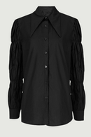 Women Black Pleated Casual Blouse Lapel Long Sleeve Loose Fit Shirt Tide Spring Autumn