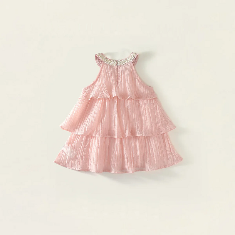 Girls Summer Pink Ruffled Camisole Dress for Baby Girls Princess Dress
