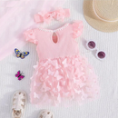Baby Girl Romper Flower Lace Princess Pagenat Party Birthday Jumpsuit Headband Infantil Toddler Overalls Tops