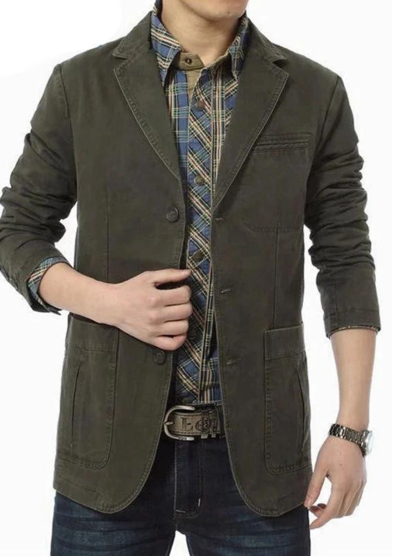 Spring Autumn Blazer Men Casual Cotton Denim Jackets Slim Fit Luxury Suit Coat Army Military Blazer  Outwear