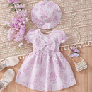 Baby Girl Dress Rose Pink Wedding Birthday Infantil 2-6 Yrs Summer Cap Princess Birthday Xmas Kids Vestidos Toddler Girl Clothes