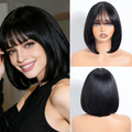 Lace Front Wigs For Women 10 Inch Straight Short Bob Wig With Bangs Ombre Brown Daily Use Wig