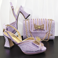Elegant Lilac Design Party Wedding Peep Toe Lady High Heels and Bag Set Decorated With Rhinestone