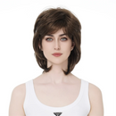 Woman wearing a brown wig on a white background, Obroi