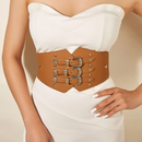 Vintage Carved Buckle Women's Belt Rivet Snap Button Elastic Wide Belt