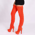 Orange over-the-knee high-heeled boots on a white background, Obroi