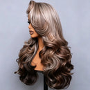 Hairstyle Ombre Silver Grey To Chocolate Brown Natural Blend Colored Body Wave 13x6 Transparent Lace Frontal Human Hair Wig