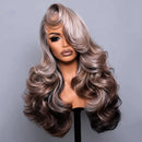 Hairstyle Ombre Silver Grey To Chocolate Brown Natural Blend Colored Body Wave 13x6 Transparent Lace Frontal Human Hair Wig