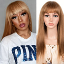 Brown Long Straight Human Hair Wigs With Bangs For Women Hair Glueless