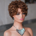 6inch Short Curly Wigs With Bangs Highlight  Women Human Hair Pixie Cut Bouncy Curly Human Hair Wigs