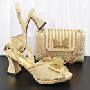 Elegant Lilac Design Party Wedding Peep Toe Lady High Heels and Bag Set Decorated With Rhinestone