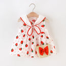 Kawaii Toddler Infant Baby Girls Navy Collar Summer Dress Sleeveless Strawberry Dotted Baby Dress Casual Daily Princess Dress
