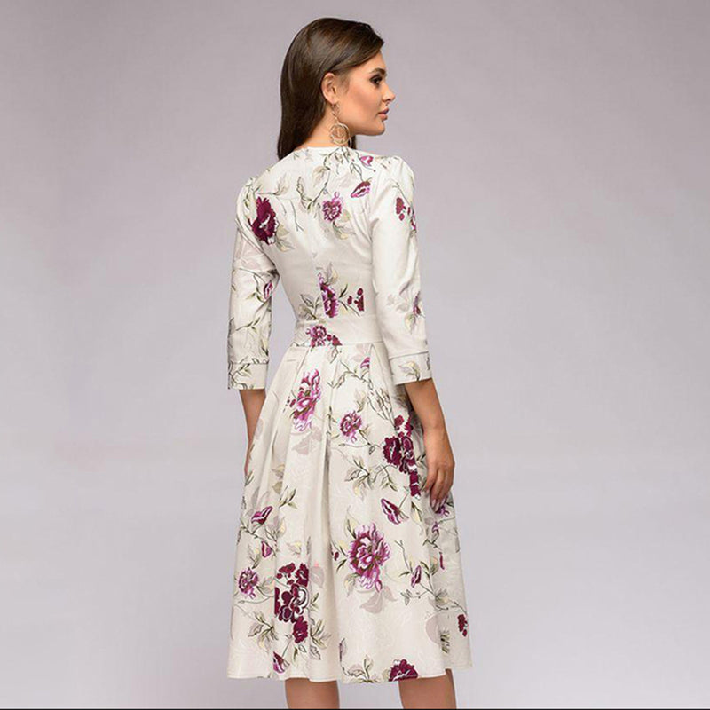 Femmes Élégant Floral Vintage Robe De Soirée À Manches Longues Femmes Boho Robe Femme Vacances D'été Tenue Décontractée