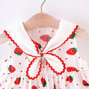 Kawaii Toddler Infant Baby Girls Navy Collar Summer Dress Sleeveless Strawberry Dotted Baby Dress Casual Daily Princess Dress