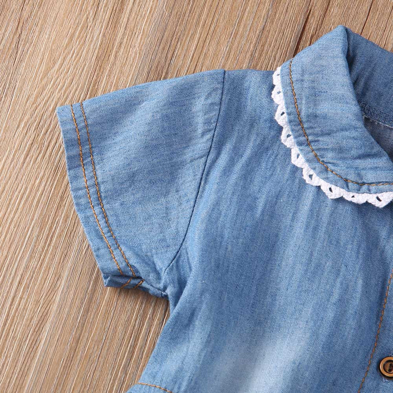 Toddler Girl Floral Bowknot Short Sleeve Princess Denim Dress Outfit Baby Infantil Baby Girl Costume Summer Dress