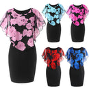 Womens Dress Elegant Office Rose Flower Cape Bodycon Knee Length Dress Party Midi Pencil Dresses