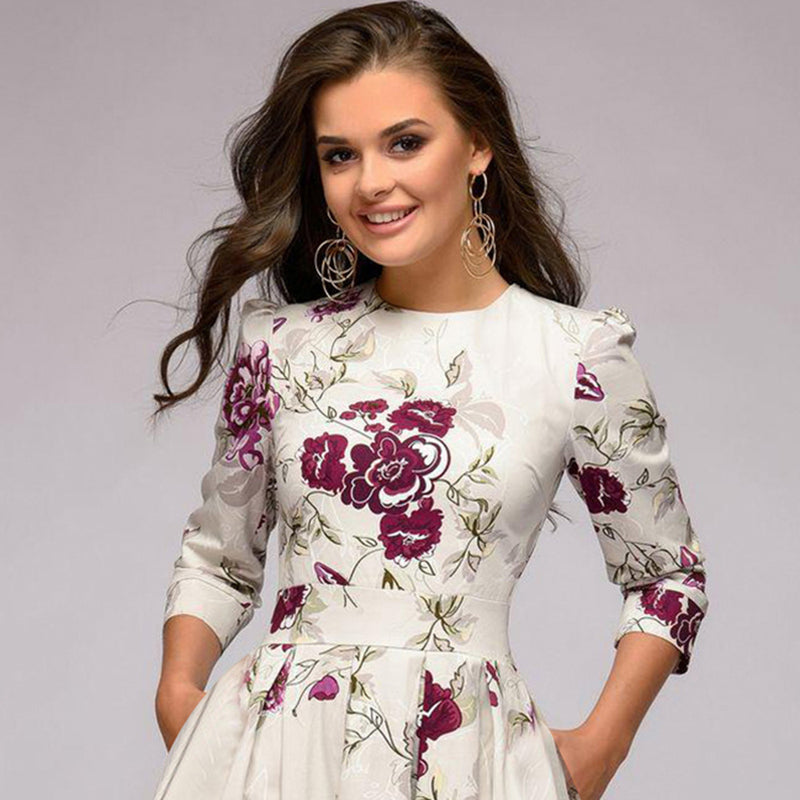 Women Elegent Floral Vintage Party Dress Long Sleeve Women Boho Dress Female Summer Holiday Casual Dress