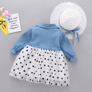 Fall Newborn Infant Baby Girls Dress Casual Denim Long Sleeve Mesh Princess Dresses+Hat Toddler Girls Clothes Vestidos