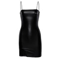Women Sexy Club Dress With Reflective Letter Party Attrative Dress Female Summer Spaghetti Strap PU Dress Casual
