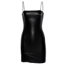 Women Sexy Club Dress With Reflective Letter Party Attrative Dress Female Summer Spaghetti Strap PU Dress Casual