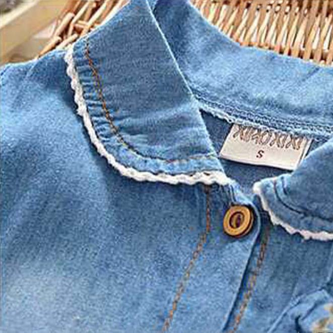 Toddler Girl Floral Bowknot Short Sleeve Princess Denim Dress Outfit Baby Infantil Baby Girl Costume Summer Dress