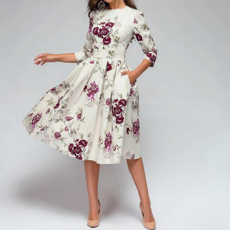 Femmes Élégant Floral Vintage Robe De Soirée À Manches Longues Femmes Boho Robe Femme Vacances D'été Tenue Décontractée