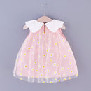 Baby Girls Dress Summer Sailor Collar Sleeveless Embroidery Cute Dress Daisy Tulle Princess Dress