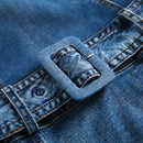 Elegant Denim Dress Women Flare Sleeve Mermaid Dresses Autumn Blue Slim Party Bodycon Dress Female Mid-calf Clothes