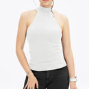 Womens Cotton Solid Girl Tops for Summer  Turtleneck Neck Vest Women Sleeveless T-shirts Basic Clothings for Women