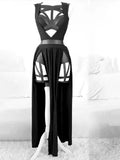 Gothic Club Sexy Summer Skirt Set Women Sleeveless Black Corset Crop Top Bandage Underpants Mesh Split Skirt 3pcs Sets