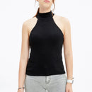 Womens Cotton Solid Girl Tops for Summer  Turtleneck Neck Vest Women Sleeveless T-shirts Basic Clothings for Women
