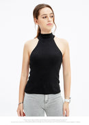 Womens Cotton Solid Girl Tops for Summer  Turtleneck Neck Vest Women Sleeveless T-shirts Basic Clothings for Women