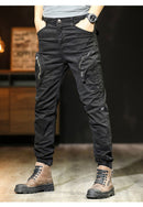 Men Cargo Pants Cotton Zipper Pocket Little Feet Overalls Army Military Style Breathable Casual Motion Outdoor On Foot Trousers