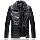 Winter Long Fleece Fur Collar Men Leather Jacket Parka Coat Overcoat Velvet Warm Casual Outwear Windbreaker