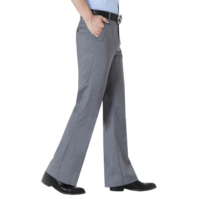 Spring Men Flared Boot Cut Trousers No Ironing Required Elasticity Casual Office Slim Bottom Formal Suit Pants