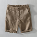 Mid Waist Linen Beach Shorts Summer Men Simple Business Casual Straight Pockets Solid Zipper Work Knee Length Pants