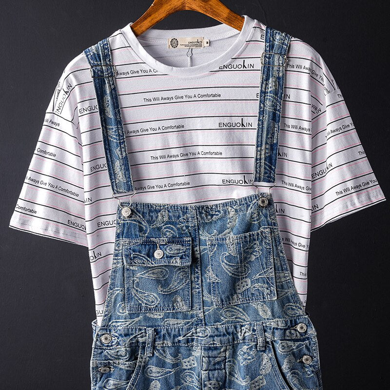 Retro Printing Jeans Loose Hip Hop Street Dance Jumpsuits Leisure Denim Trousers