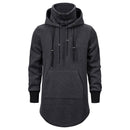 Men Slim Long section High collar Hooded Sweatshirt Man Extend Curved hem Solid black Cotton Casual Pullover Hoodies