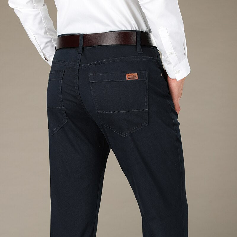 Mens Pants High Elastic Skinny Slim Cutting Trouser velvet Casual Pant Pocket
