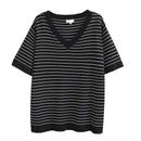 Womens Clothing T-Shirts Summer Tees Casual Short Sleeve V Neck Striped Ice Knitting Tops
