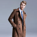Trench Men Double Breasted Slim Coat Men Solid Color Long Windbreaker Jacket
