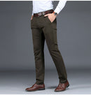Men Suit Pants Straight Stretch Solid Silk Long Dress Baggy Comfortable Meeting Office Black Blue Trousers