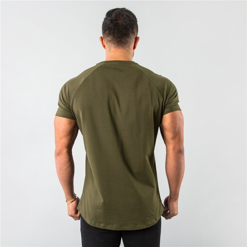 Plain T-shirt Men Slim Fit Sport Skinny Fitness Short Tee Shirt Male Bodybuilding Tshirt Workout Tops Gym Clothing